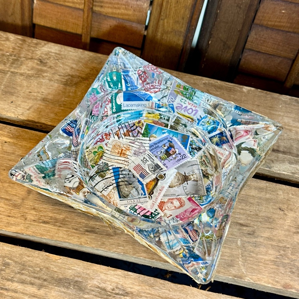 Vintage Handmade Stamp Ashtray | Unique One of a Kind Memorabilia Ashtray